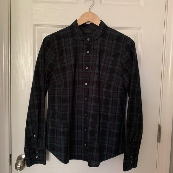 JCREW Green/Navy Tartan Plaid Perfect Long Sleeve Shirt | Size 10 - Picture 3 of 10
